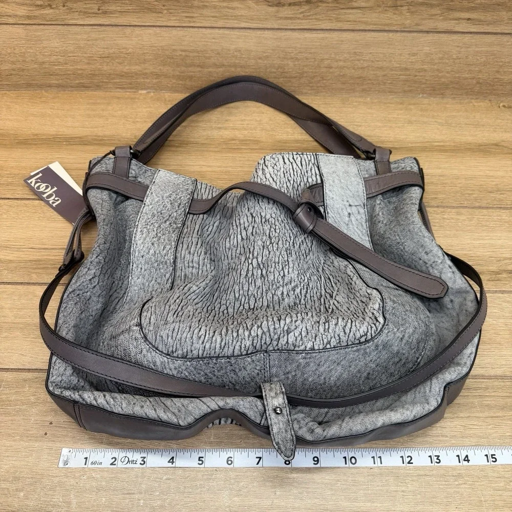 Kooba Gray Slouchy Leather Hobo Shoulder Bag Large Purse Y2K Boho Tote NWT